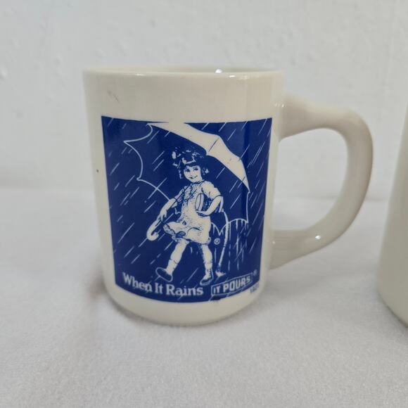 1980s Morton Salt Coffee Mugs: 1914 & 1921 Logos -When It Rains It Pours 3pcs - Picture 3 of 12